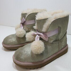 UGG Gita Metallic Pom-Pom Bow Boots Insulated Kids Footwear Childs Winter Boot 2